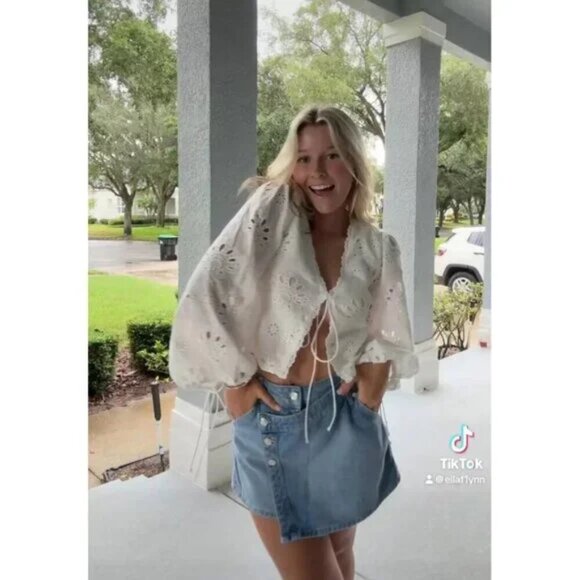 FREE PEOPLE We The Free Wynne Denim Skirt in Wash Light Indigo Size US 24 - Picture 1 of 9